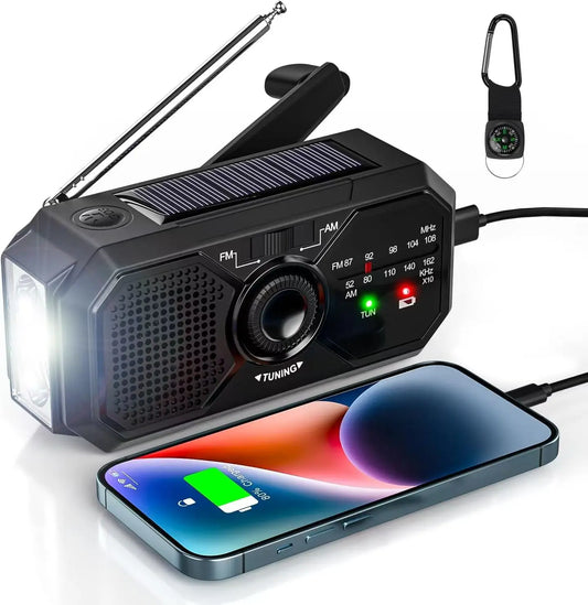 Nödradio med Solpanel, Vev & Powerbank – Beredskapsradio AM/FM